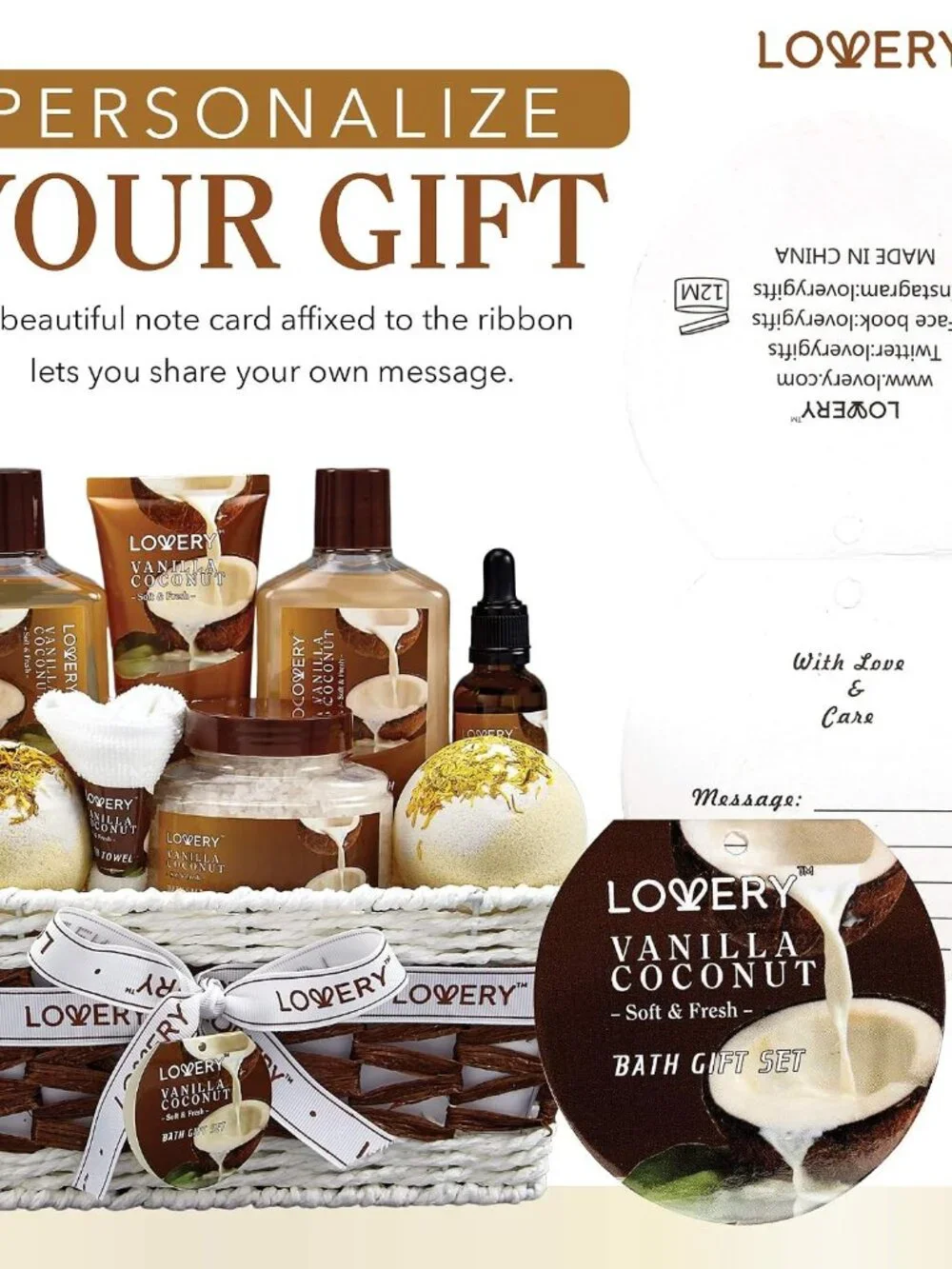 Gifts For Women Gift Basket for Women– 9 Piece Set of Vanilla Coconut Home Spa S